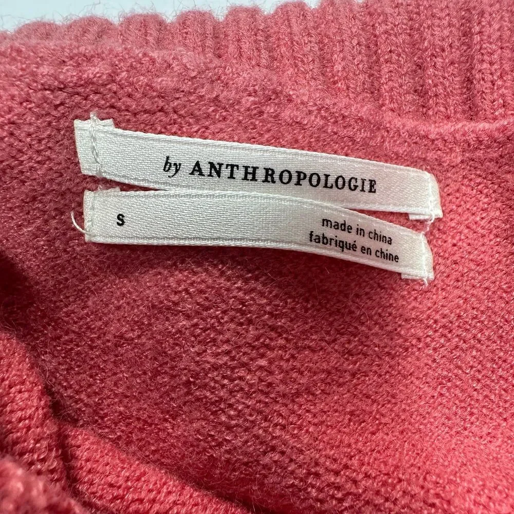 Anthropologie Margarita Tunic Sweater Button Shoulder Coral Pink Pullover Small
